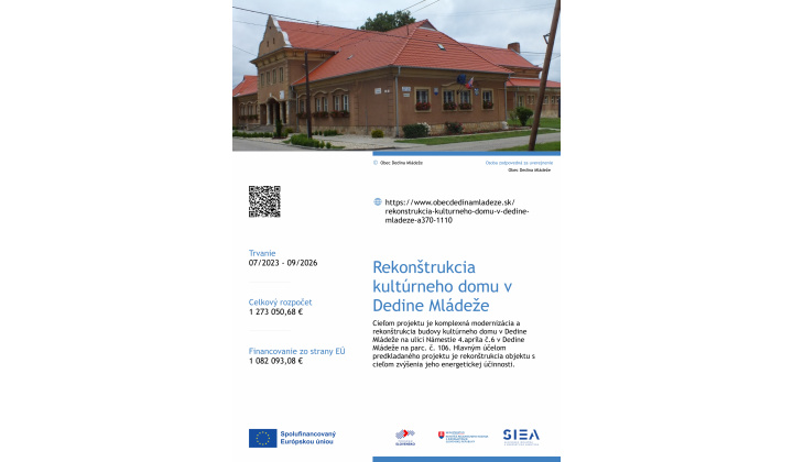 Rekonštrukcia kultúrneho domu v Dedine Mládeže